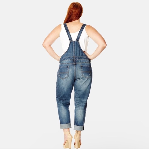 City Chic Boyfriend Denim Distressed Overalls size 18 - Picture 2 of 14